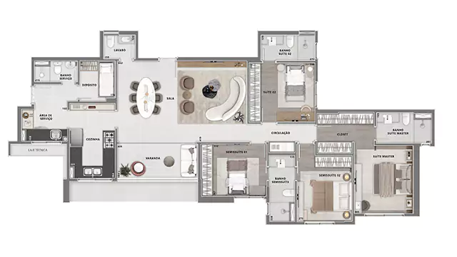 Apartamento Tipo - Final 01 e 03 - 138,12 m²